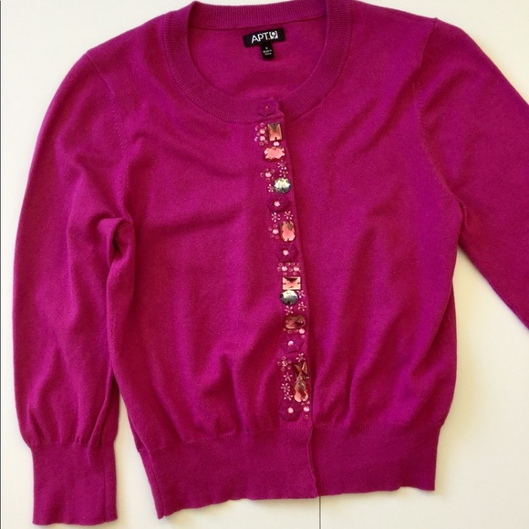 Apt. 9 Sweaters - Jewel & Bead Embellished Fuchsia Cropped Cardigan